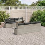 Ensemble de canapés de jardin 9 pièces avec coussins Gris clair Rotin poly
