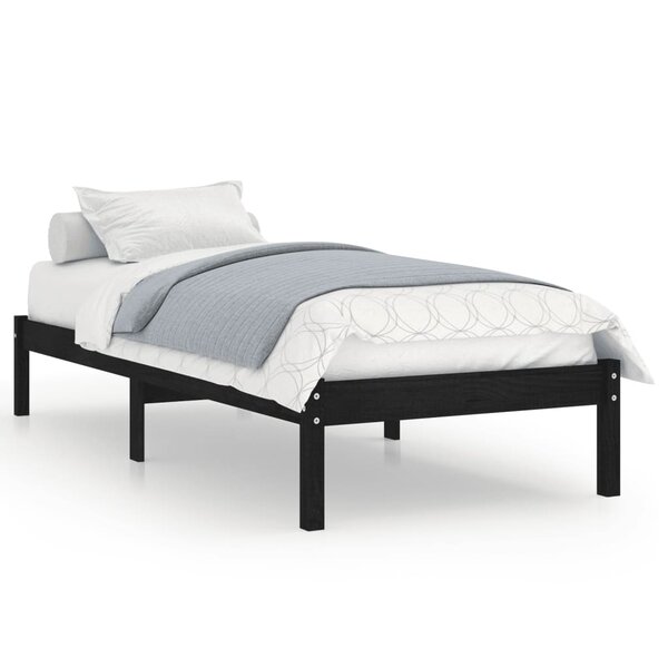 vidaXL Cadre de lit Noir Bois massif 75x190 cm Petit simple