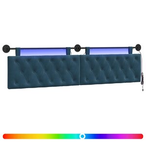 vidaXL Tête de lit suspendue Avec lumière LED Bleu Velours
