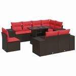 vidaXL Salon de jardin avec coussins 9Pièces marron résine tressée acacia