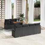 vidaXL Ensemble de Canapé de Jardin 8 Pièces avec Coussins Noir Rattan Poly