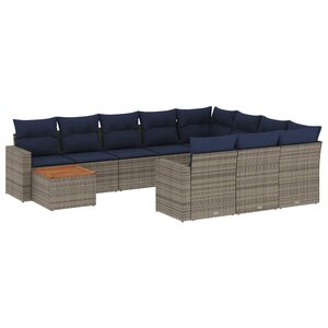 vidaXL Salon de jardin 11 Pièces avec coussins gris résine tressée