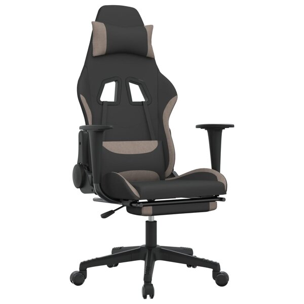 vidaXL Chaise de jeu de massage avec repose-pied Noir et taupe Tissu