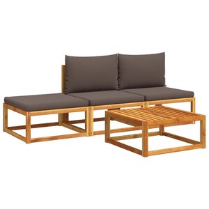 vidaXL Salon de jardin avec coussins 4 Pièces bois d'acacia massif