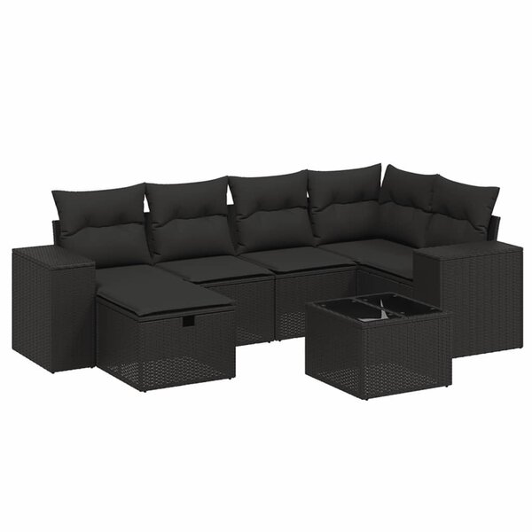 vidaXL Salon de jardin 7 Pièces avec coussins noir résine tressée