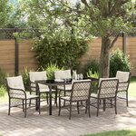 vidaXL Ensemble de Salle à Manger de Jardin 7 Pièces avec Coussins en Rattan Poly Marron