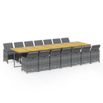 vidaXL Ensemble à manger de jardin 15 Pièces coussins gris résine tressée