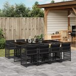 vidaXL Ensemble à manger de jardin 9Pièces coussins noir résine tressée