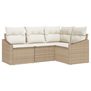 vidaXL Ensemble de salle à manger de jardin 4 pièces avec coussins en poly rotin beige