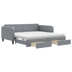vidaXL Lit de jour avec gigogne et tiroirs gris clair 100x200 cm tissu