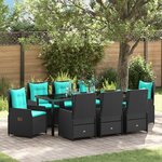 vidaXL Set de Jardin de 9 Pièces en Rattan Poly Noir