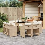 vidaXL Ensemble à manger de jardin et coussins 9 Pièces beige Poly rotin