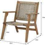 Fauteuil de jardin bas en bois d'Acacia FSC et en corde - Beige Kaki