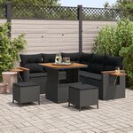 Ensemble de canapé de jardin 8 pièces avec coussins noir en poly rotin