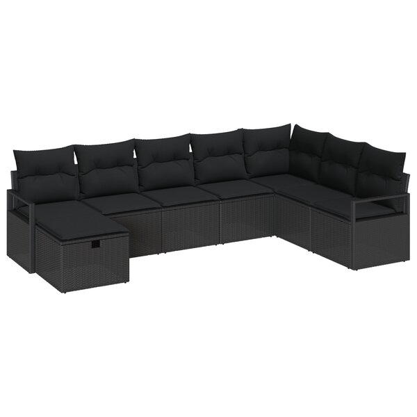 vidaXL Canapé de Jardin en 8 Pièces avec Coussins en Rattan Noir