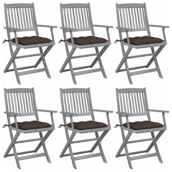 vidaXL Chaises pliables d'extérieur lot de 6 et coussins Bois d'acacia