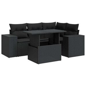 vidaXL Salon de jardin 5 Pièces avec coussins noir résine tressée