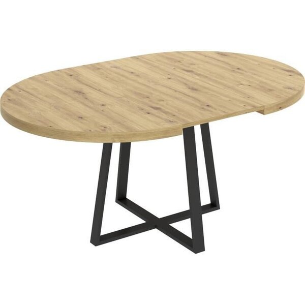 Table ronde extensible DUNA 4 à 6 personnes - Décor chêne - 110 x 110/152 x hauteur 77 cm