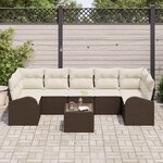 vidaXL Ensemble de canapé de jardin avec coussin 8 Pièces Marron  Crème