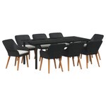 vidaXL Ensemble de Salle à Manger Jardin 9 Pièces Noir Poly Rattan