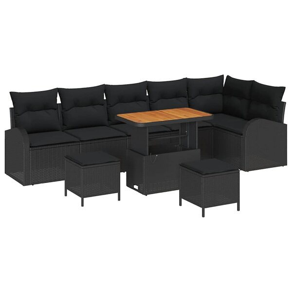 vidaXL Ensemble de canapé de jardin avec coussin 9 Pièces Noir Poly rotin