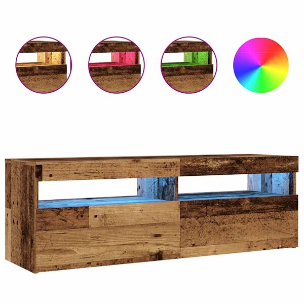 vidaXL Meuble TV avec lumières LED vieux bois bois d'ingénierie