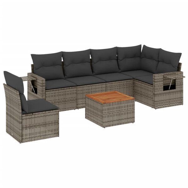 vidaXL Salon de jardin avec coussins 7 Pièces gris résine tressée