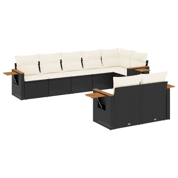 vidaXL Salon de jardin 8 Pièces avec coussins noir résine tressée