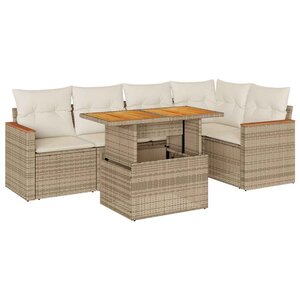 vidaXL Salon de jardin 6 Pièces avec coussins beige résine tressée acacia