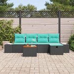 vidaXL Ensemble de canapé de jardin avec coussin 6 Pièces Noir Poly rotin