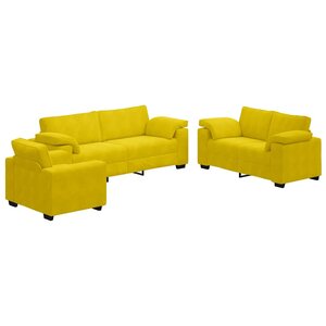 vidaXL Ensemble de canapés 3 Pièces avec coussins Jaune Velours