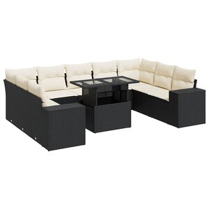 vidaXL Salon de jardin 10 Pièces avec coussins noir résine tressée