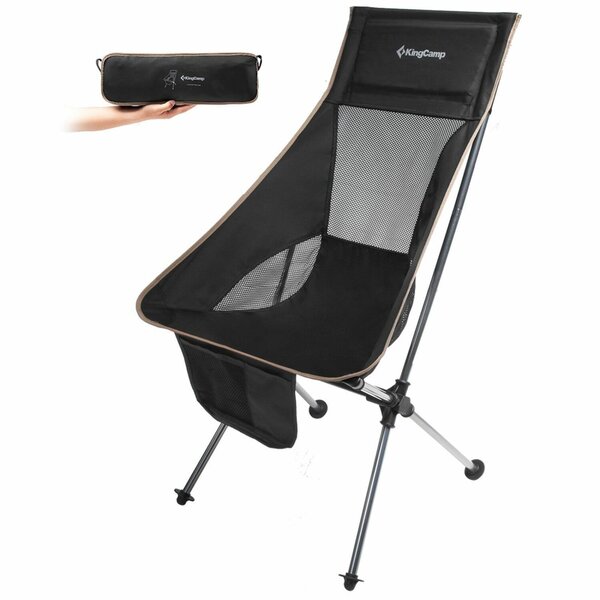 Chaise de camping pliable avec grand dossier - Kingcamp - Noir - Sac de transport inclus
