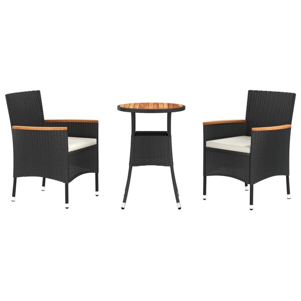 vidaXL Ensemble de bistro de jardin 3 Pièces coussins noir poly rotin