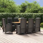 vidaXL Mobilier à dîner de jardin 9Pièces et coussins noir résine tressée