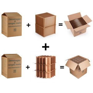 Kit Déménagement Vaisselle - 2 Cartons 114L Renforcés + Séparateurs - 75 Verres et 24 Assiettes - Protection Anti-Casse Déménagement