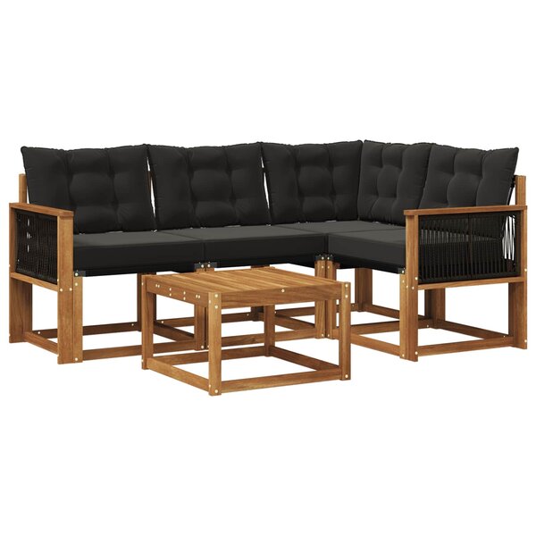 vidaXL Ensemble de canapés d'extérieur 5 pc Naturel et noir