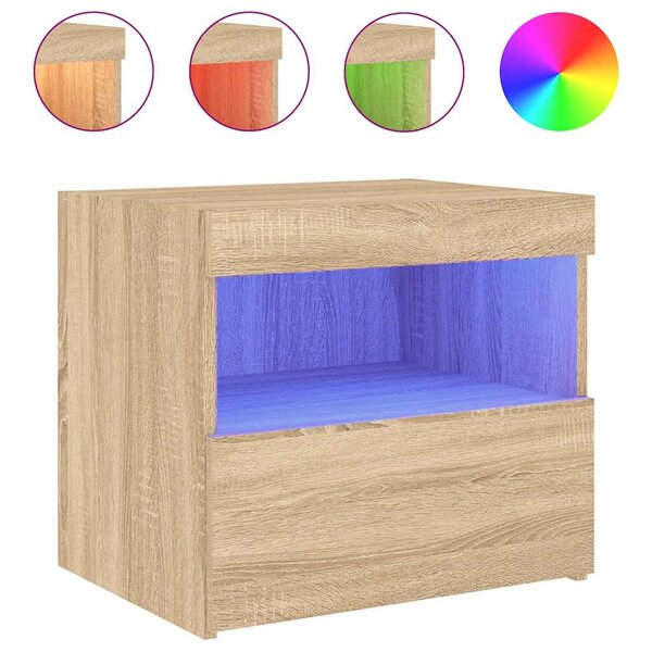 vidaXL Table de chevet avec lumières LED chêne sonoma 50x40x45 cm