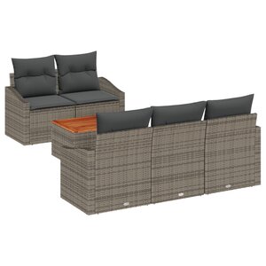 vidaXL Ensemble de canapé de jardin de 6 pièces avec coussins gris poly rotin acacia