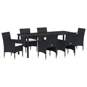 vidaXL Ensemble de salle à manger pour jardin 7 Pièces Noir polyrotin