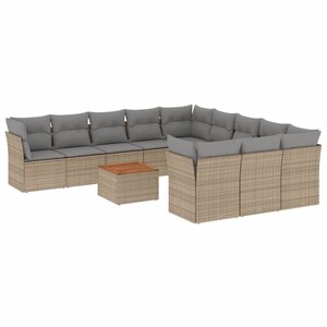 vidaXL Salon de jardin avec coussins 12 Pièces beige résine tressée