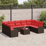 vidaXL Ensemble de canapé de jardin 10 Pièces Marron et rouge polyrotin