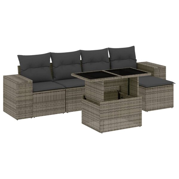 vidaXL Salon de jardin 6 Pièces avec coussins gris résine tressée