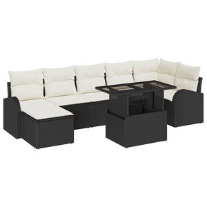 vidaXL Ensemble de canapé de jardin avec coussin 8 Pièces Noir et crème