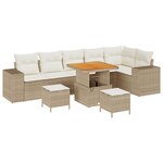 Ensemble de Canapés de Jardin vidaXL de 9 pièces avec Coussins Beige Poly Rattan Acacia
