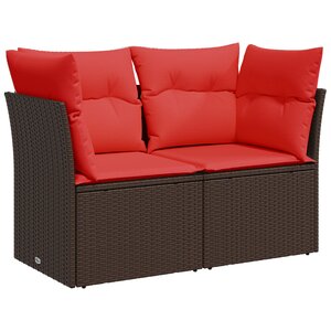vidaXL Canapé de jardin avec coussins 2 places en poly rattan marron