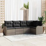 vidaXL Ensemble de canapé de jardin avec coussin 5 Pièces Gris Poly rotin