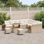 vidaXL Ensemble de canapé de jardin avec coussin Beige Poly rotin
