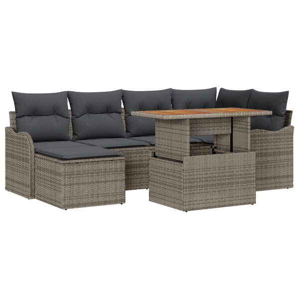 Ensemble de canapés de jardin vidaXL de 7 pièces avec coussins gris en poly rotin