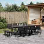 vidaXL Ensemble à manger de jardin avec coussins 13 Pièces noir textilène